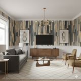 Charstone wallpaper in an abstract, painterly style featuring vertical stripes of blue, gray, and tan.