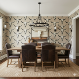 High Plains Relic wallpaper with repeating skull pattern, on dining room walls.
