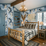 Frostveil Summit wallpaper with husky dog print, covering walls and ceiling.