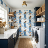 Bluewater Sunday Wallpaper with a woman in blue dress pattern.
