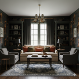 Embercoat wallpaper in a dog pattern, covering the living room walls.