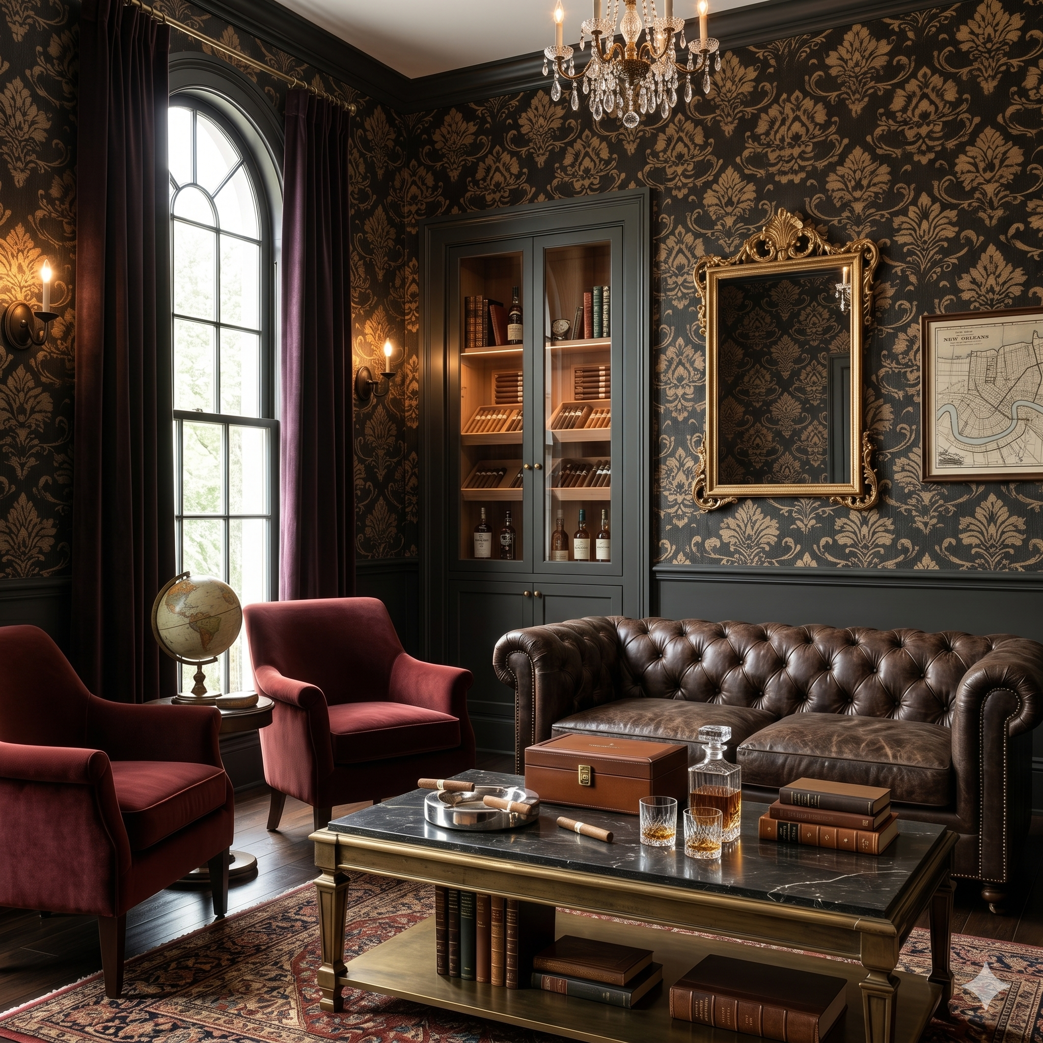 Navy Regal Damask Wallpaper