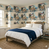 Bass Harbor Cliffhouse Wallpaper with a repeating lighthouse and ocean cliff pattern.