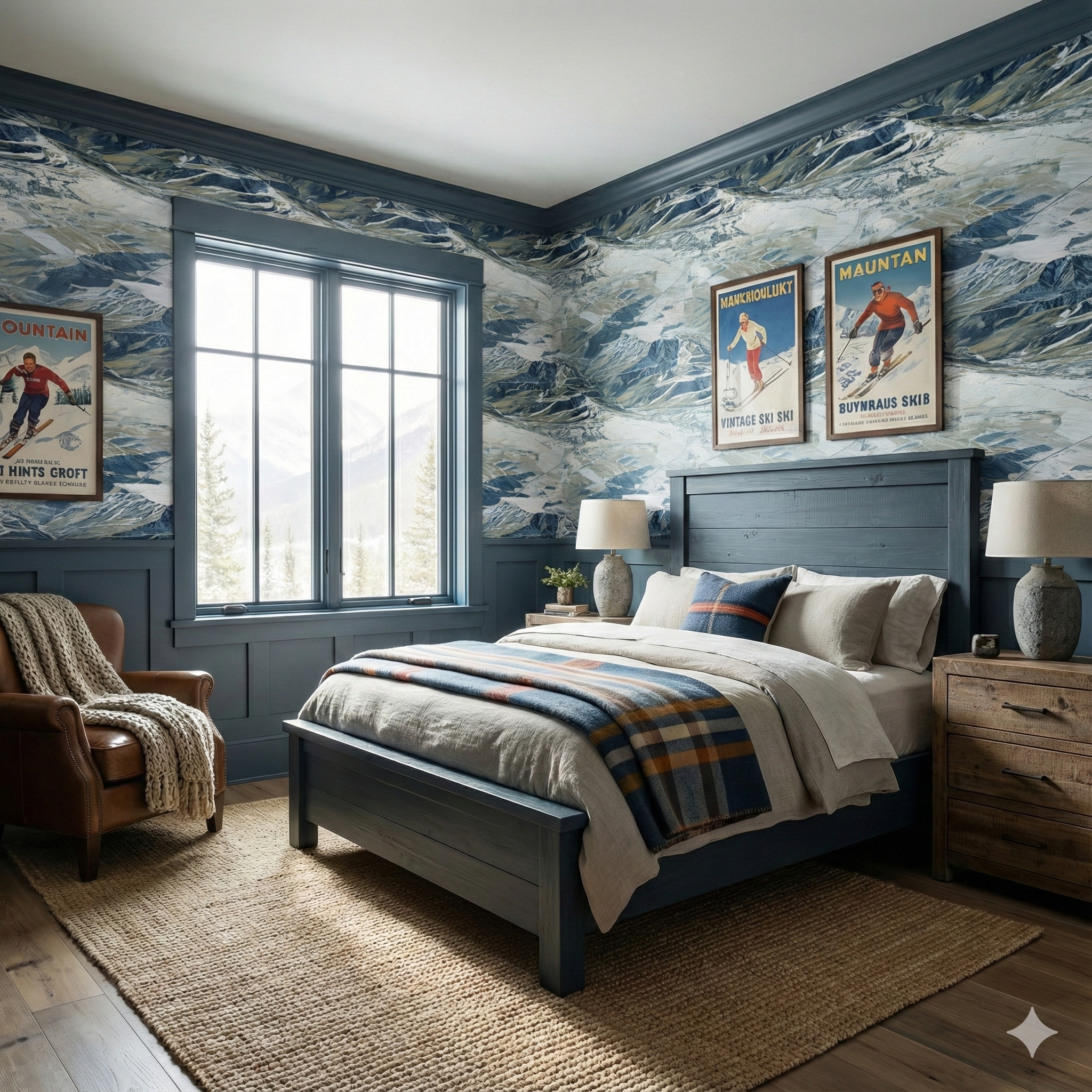 Mountain range wallpaper with blue and white hues, creating a scenic backdrop.