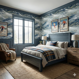 Mountain range wallpaper with blue and white hues, creating a scenic backdrop.