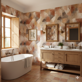 Redrock Quarry wallpaper with geometric pattern, earth tone colors, and distressed texture.