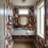 Nordvik Wallpaper with gnome pattern, from Wallpaper Direct, in red, black, and grey.