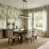 Sage Cascade wallpaper with vertical, abstract brushstrokes, creating a textured and artistic wall covering.
