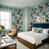 Botanical pattern Tidal Organics Wallpaper with blue floral design.
