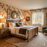 Autumn Tapestry Maple Wallpaper with a colorful leaf pattern, giving the room a warm and inviting feel.