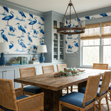 Blue Heron Reserve Wallpaper with blue heron pattern against a white backdrop.