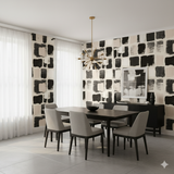 Umber Blocks wallpaper with a square brushstroke pattern on a beige background.