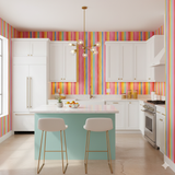 Prism Parade Wallpaper with bright watercolor stripe pattern.
