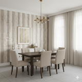 Greige Meridian Wallpaper with vertical wood grain pattern.
