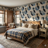 Northlake Loon Modern Wallpaper with bird and circle pattern on bedroom walls.