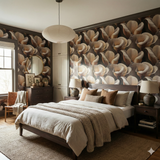 Desert Bloom Study Wallpaper with magnolia flower pattern on the bedroom wall.