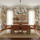 Gumtree Companions Wallpaper with gray and pink floral koala design, covering a dining room.
