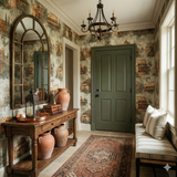 Roma Antiqua Wallpaper with historic architectural pattern and textured finish.