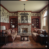 Stillwater Herd Wallpaper with animal pattern on the living room walls.