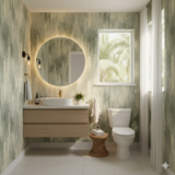 Sage cascade wallpaper featuring a blurred pattern and textured finish.
