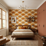 Solara Arcade Wallpaper featuring orange retro half circle design.
