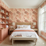 Coraline Etude wallpaper featuring a seashell and coral pattern with orange hues.
