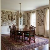 Marlow Hound Wallpaper featuring dogs by an unknown brand on a beige background in a dining room setting.