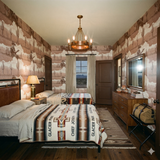 Sepia outlaw vista wallpaper featuring cactus and cowboy patterns on a neutral backdrop.
