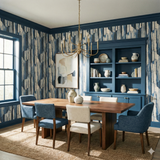 Tideland Strata Wallpaper with blue and white pattern on textured surface.