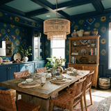 Province style wallpaper with geometric patterns, featuring sunburst and diamond motifs.