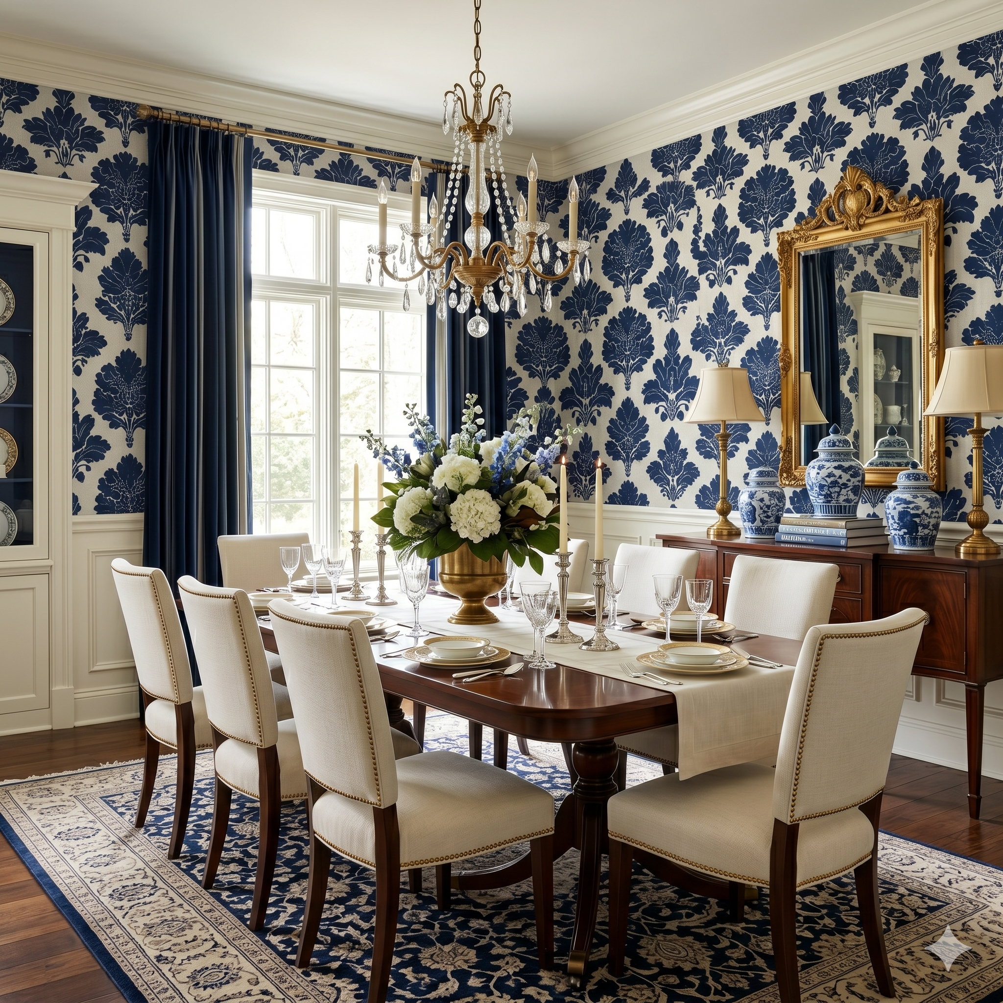 Indigo Parterre Wallpaper