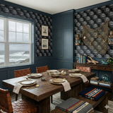 Mariner’s Knotwork Wallpaper featuring a nautical pattern, adding a textural and thematic element to the room.
