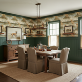 Marshlight wallpaper featuring a dog and marsh pattern, with an earthy color palette and traditional style.

