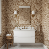 Kora Hide Wallpaper with giraffe-like pattern, showcased in a bathroom setting.
