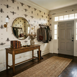 Entomologist’s Archivum Wallpaper featuring a black insect pattern on an off-white surface.