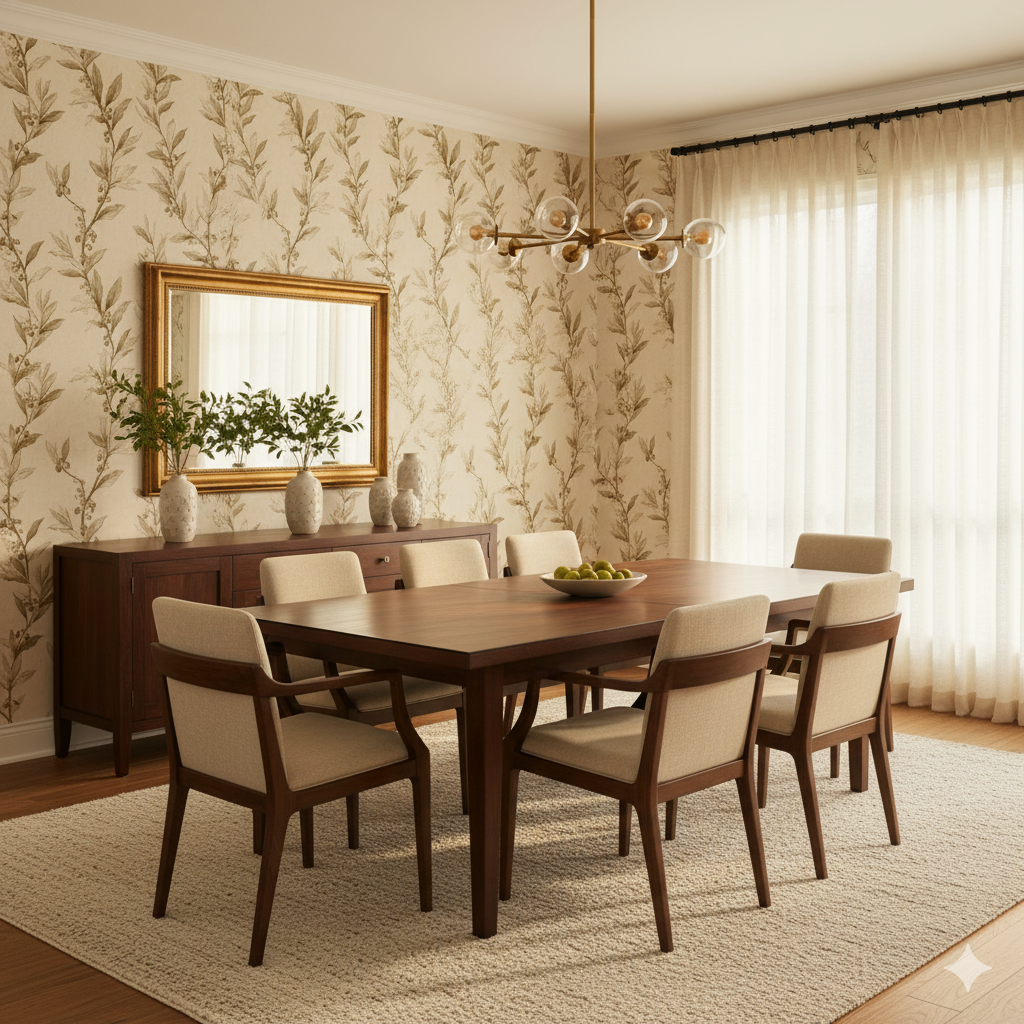 Olive Trails Wallpaper with leaf pattern over a cream-colored background.
