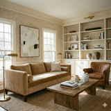 Fine grain patterned wallpaper with neutral coloring, textured finish, and traditional styling.