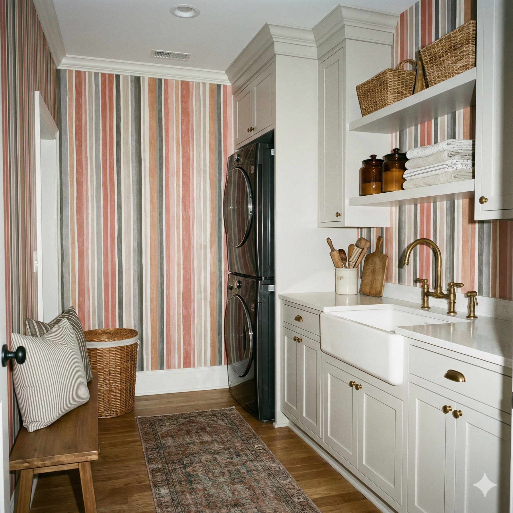 Dune thread wallpaper featuring a striped pattern in neutral and earthy tones.
