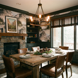 Scenic Sierra Etchings Wallpaper with mountain motif and forest details, creating a nature-inspired ambiance.