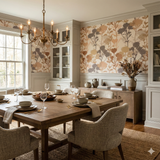 Floral Solera Meadowveil Wallpaper with beige, brown and grey foliage motif.