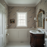 Patterned wallpaper from Dash & Form, featuring a grey dog motif on a beige backdrop.