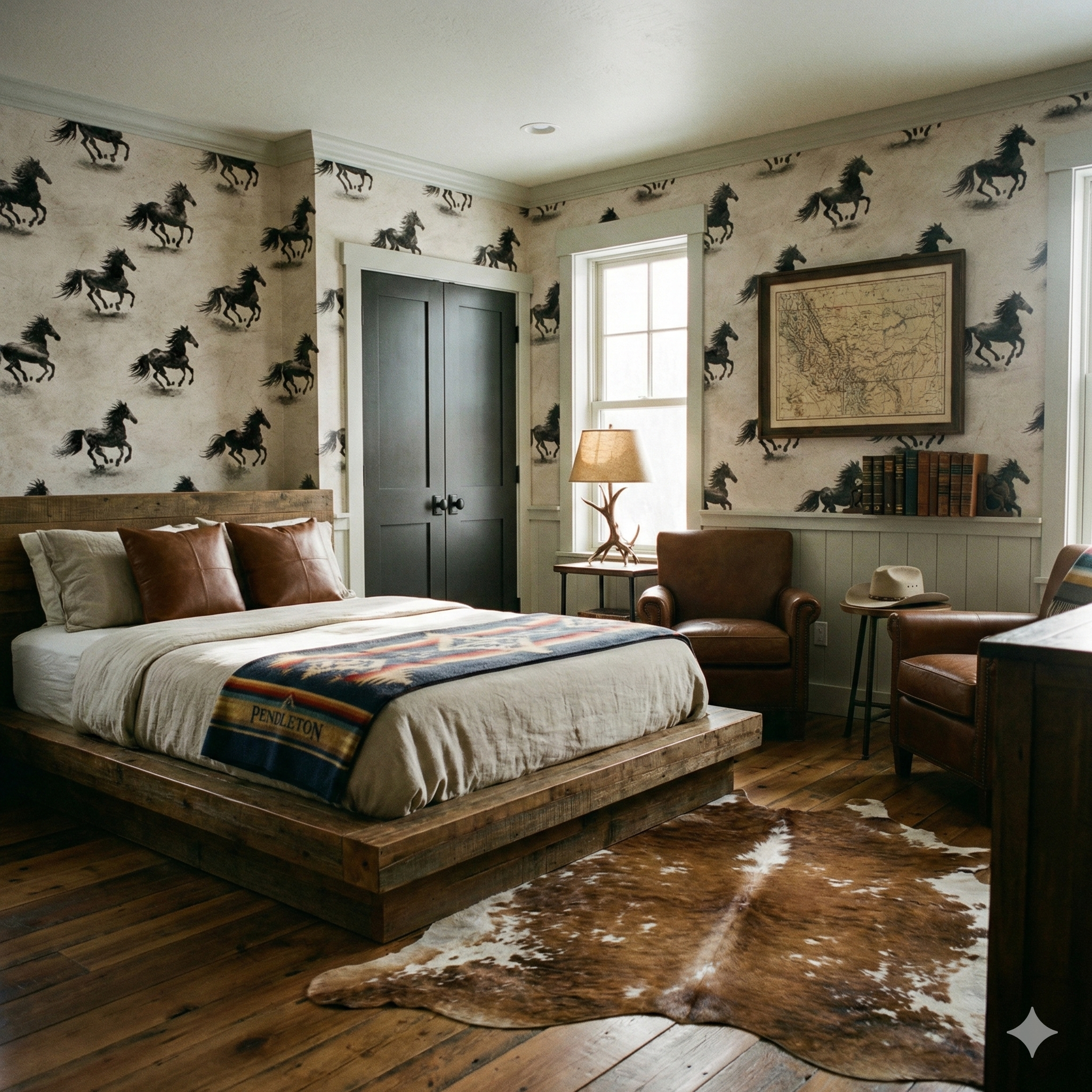Gallop & Ink wallpaper with a horse print, featuring black silhouettes of horses on a textured beige background.