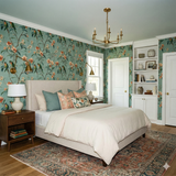 Verdant Lyric Grove Wallpaper with a floral pattern on a pale green background.