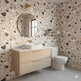 Mineral Array Wallpaper featuring a beige terrazzo pattern.
