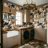 Textured quarry wallpaper with camouflage pattern, featuring earth tones and black accents.