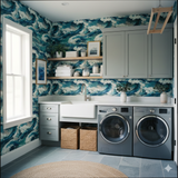 Tidal Force wallpaper with a vibrant wave pattern, in shades of blue and white.