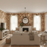 Crosscut Echo wallpaper, with a tree ring design, featuring rustic style and wood-patterned backdrop.