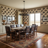 Hat Creek Wallpaper with cowboy hat pattern on a beige background.