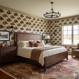 Hat Creek Wallpaper with cowboy hat pattern on a beige textured background.