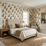 Sketch & Sitter wallpaper with dog pattern on the bedroom walls.